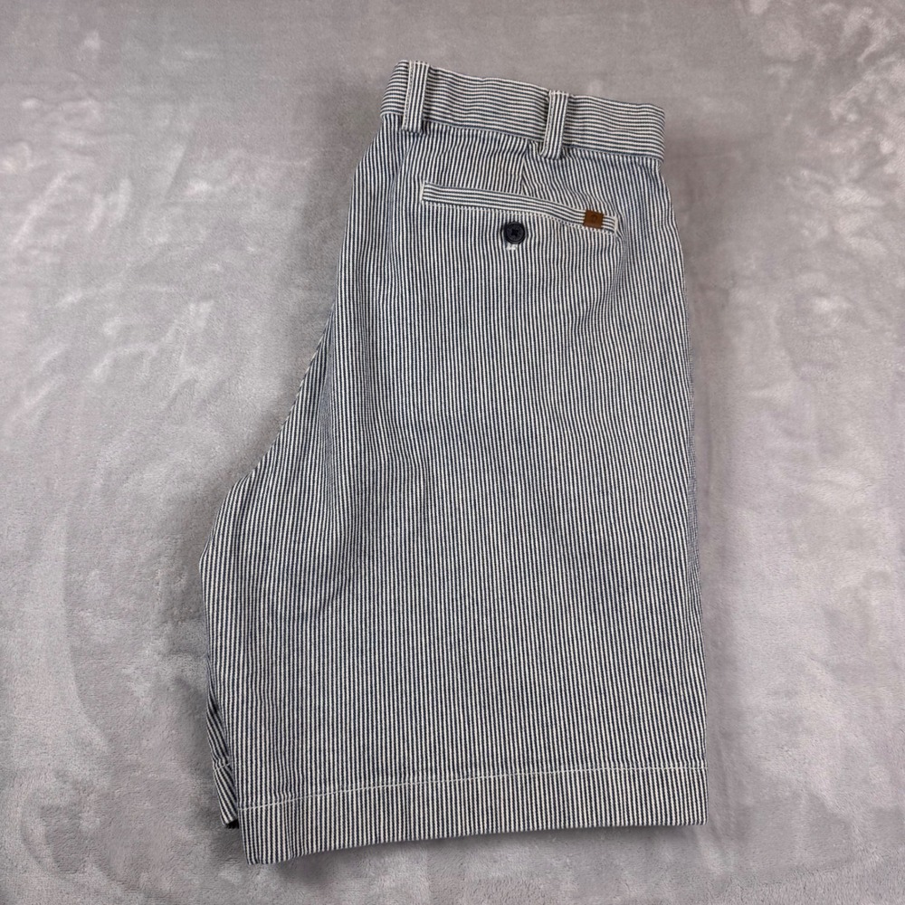 Brooks Brothers Red Fleece Mens 38 Hickory Stripe Shorts Blue White Cotton Blend